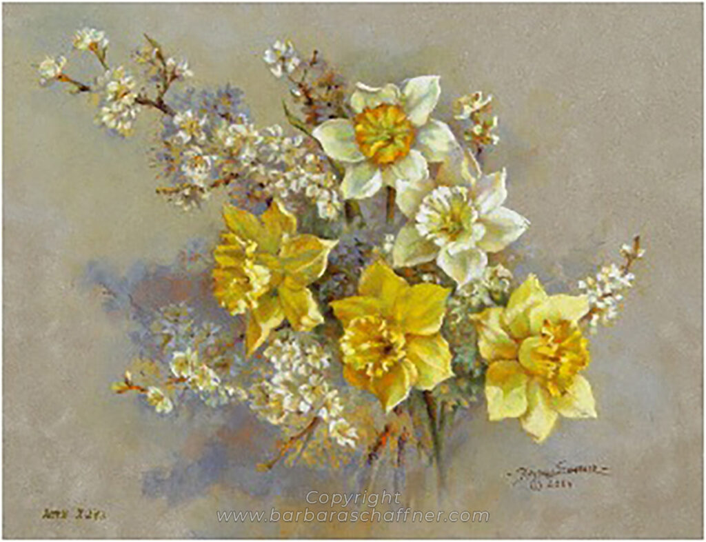 "Daffodils & Plum Blossoms" by Barbara Schaffner (barbaraschaffner.com)